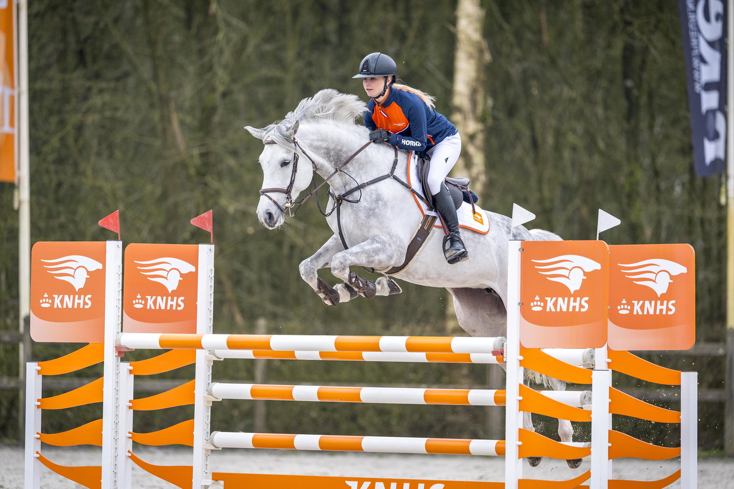 tani joosten springt over de knhs hindernis met haar paard