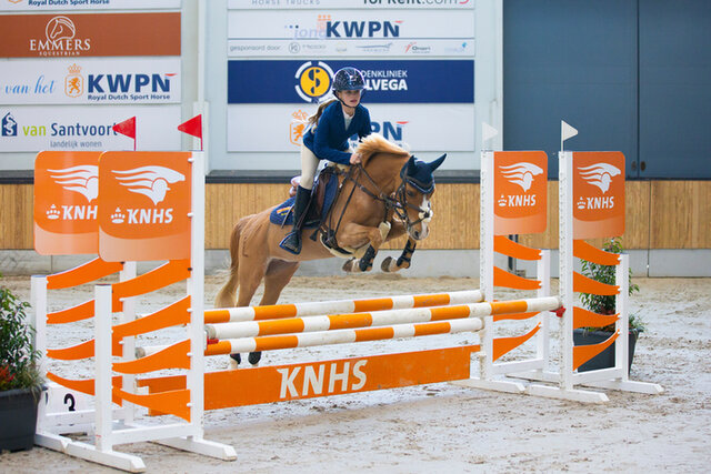een amazone maakt met haar paard kennis met de cross
