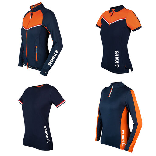 verschillende items uit de collectie team- en fankleding van de knhs
