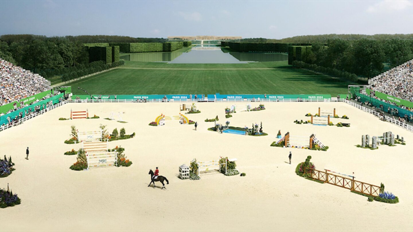 visual van de olympische piste tijdens het springen op het terrein van het château de versailles